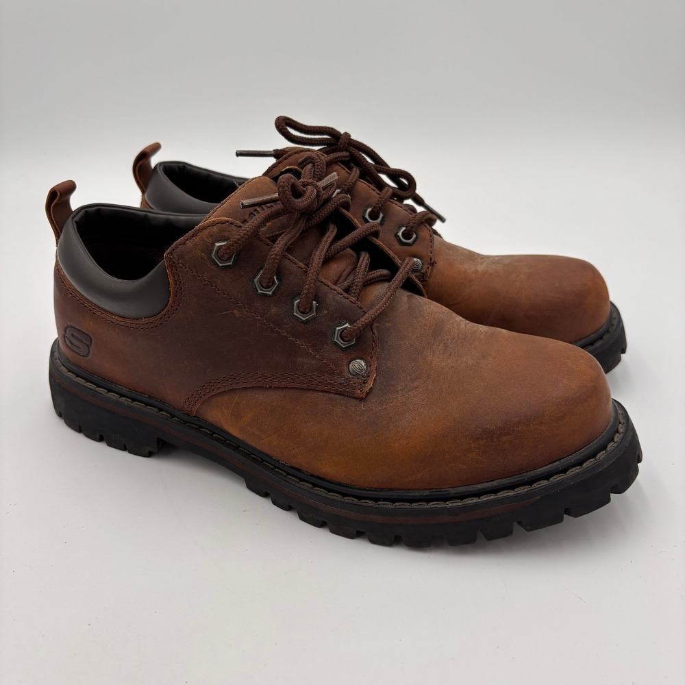 Skechers Utility Boots Mens 9.5 Brown Good Leather Extra Wide Lug SN 6618EW